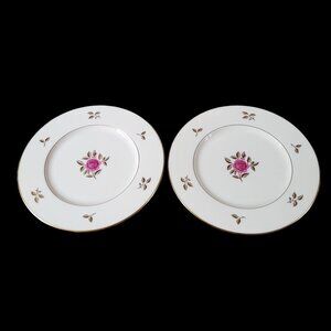 Lenox Rhodora  Set 2 Salad Plates Pink Rose Gold Leaf Fine China P471  8 1/4 in